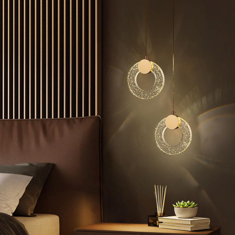 Circular Pendulum Lamp Simplicity Bubble Crystal Gold Pendant Light for Bedroom