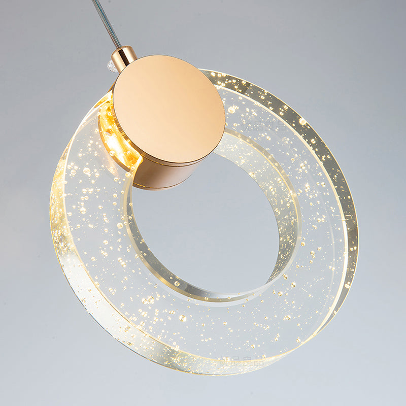 Circular Pendulum Lamp Simplicity Bubble Crystal Gold Pendant Light for Bedroom