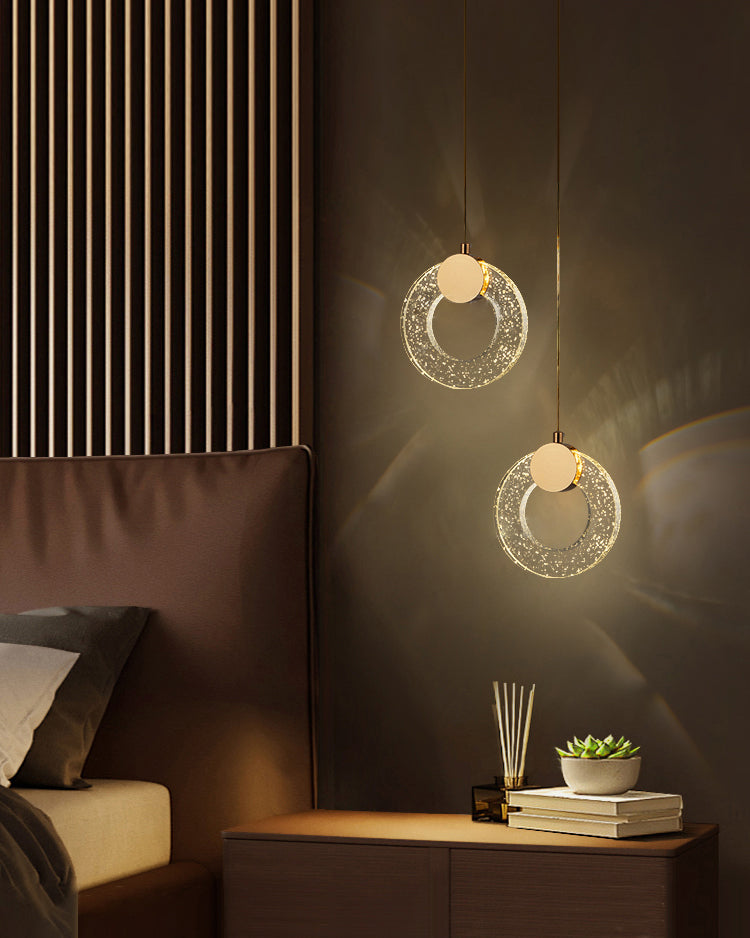 Circular Pendulum Lamp Simplicity Bubble Crystal Gold Pendant Light for Bedroom