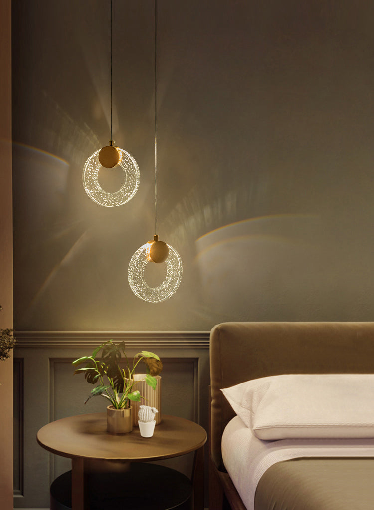 Circular Pendulum Lamp Simplicity Bubble Crystal Gold Pendant Light for Bedroom