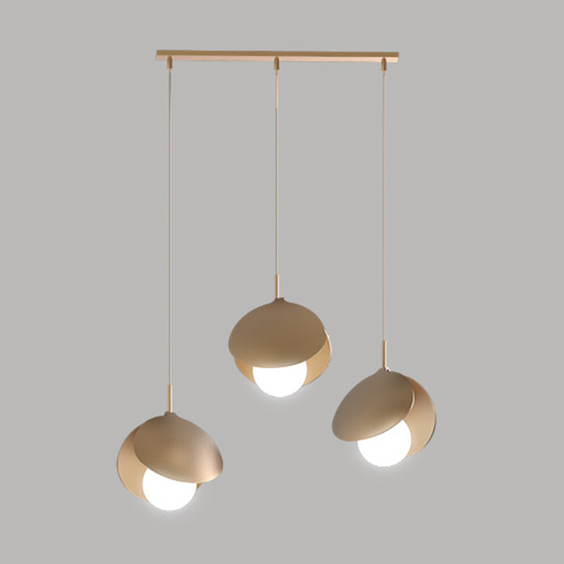 Modern 3-Light Pendant Light Fixture Gold Spherical Hanging Lamp with White Glass Shade