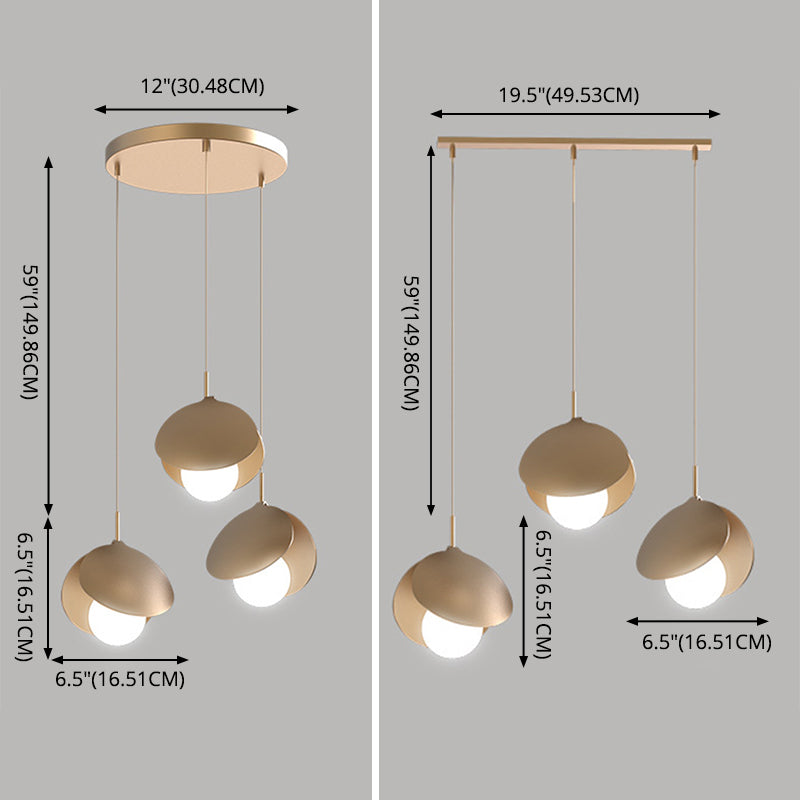 Modern 3-Light Pendant Light Fixture Gold Spherical Hanging Lamp with White Glass Shade