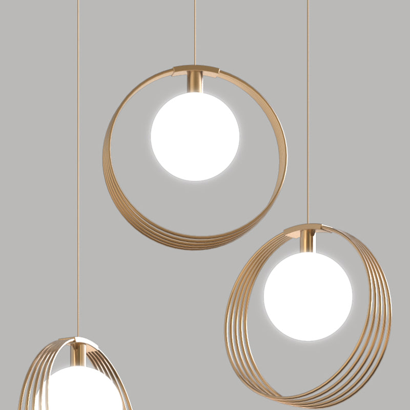 Modern 3-Light Pendant Light Fixture Gold Spherical Hanging Lamp with White Glass Shade