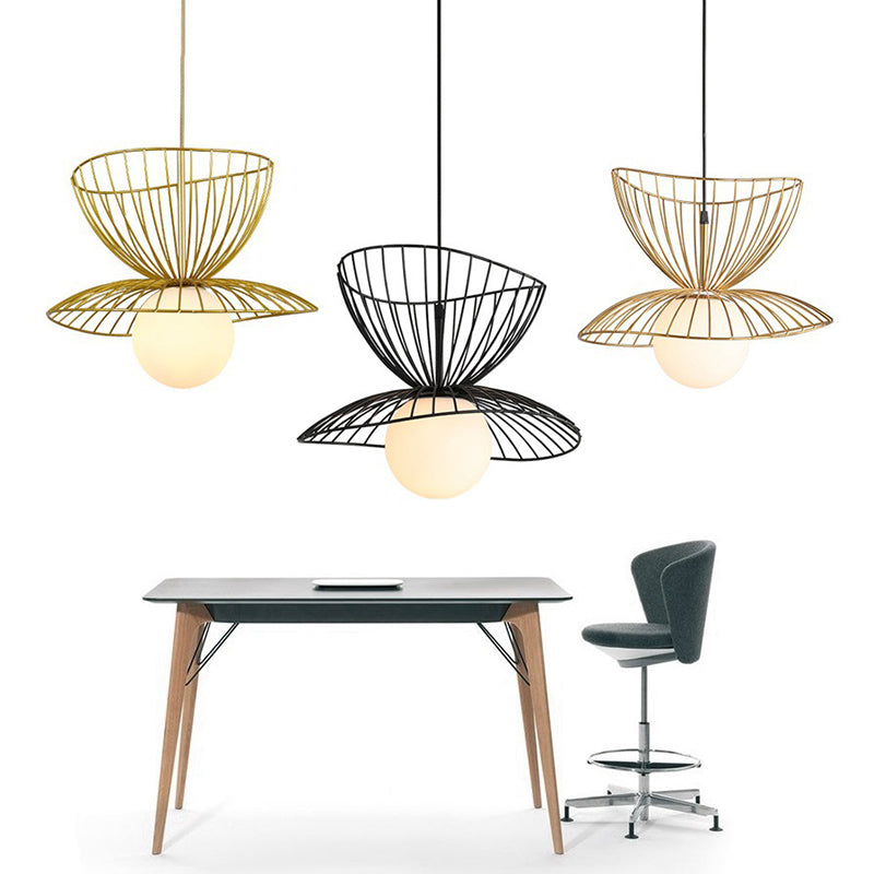 Designer Ball Suspension Lighting Wit glas 1 Licht woonkamer Hanglampje met draadkooi