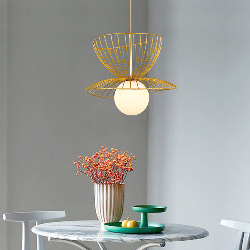 Designer Ball Suspension Lighting Wit glas 1 Licht woonkamer Hanglampje met draadkooi