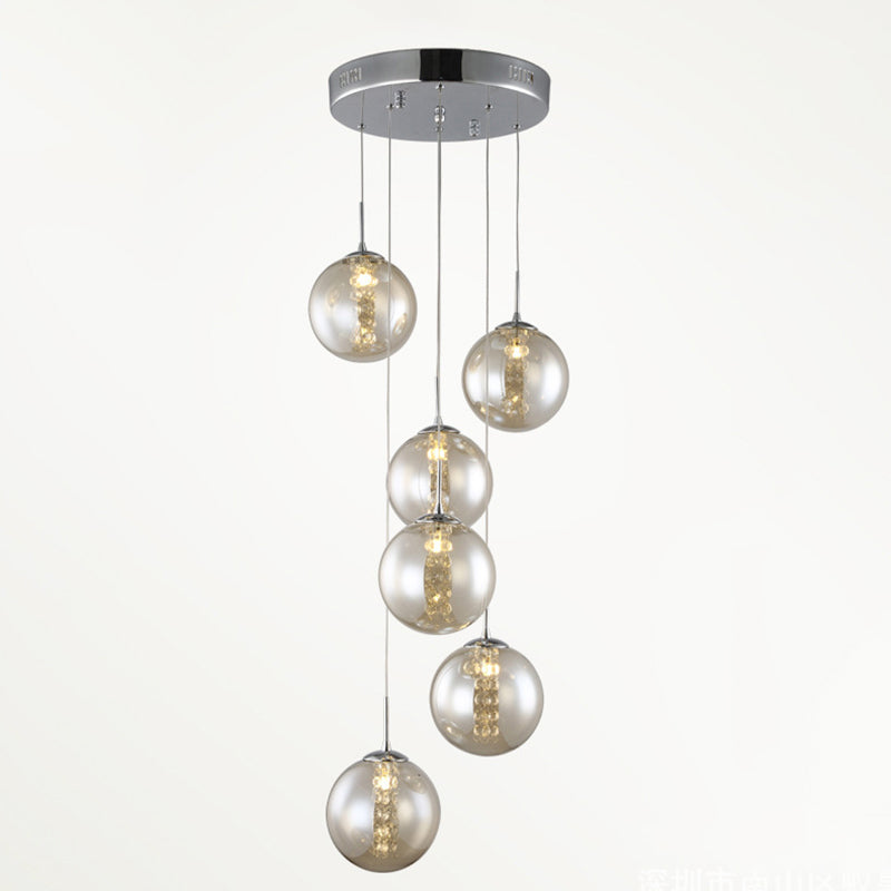 Globe Shape Glass Pendant Lamp Modern Multiple Hanging Light with Beaded Crystals