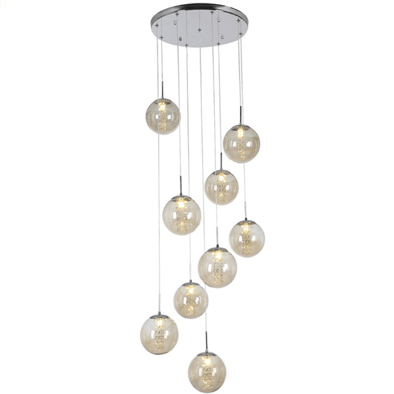 Globe Shape Glass Pendant Lamp Modern Multiple Hanging Light with Beaded Crystals
