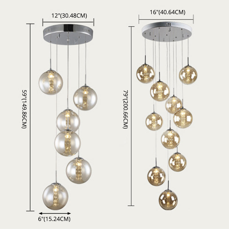 Globe Shape Glass Pendant Lamp Modern Multiple Hanging Light with Beaded Crystals