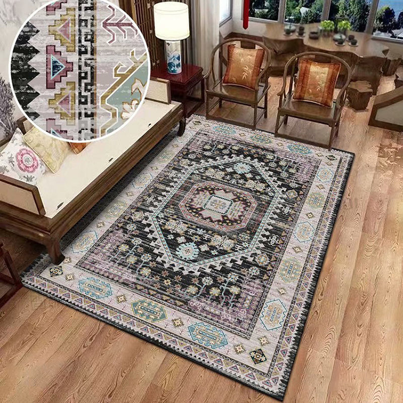 Green Tone Moroccan Area Carpet Polyester Moroccan Print Indoor Rug Easy Care Carpet for Living Room