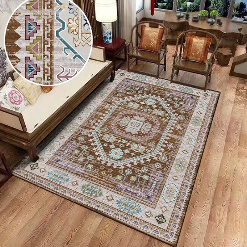 Green Tone Moroccan Area Carpet Polyester Moroccan Print Indoor Rug Easy Care Carpet for Living Room