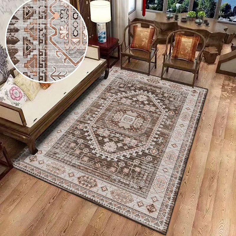 Green Tone Moroccan Area Carpet Polyester Moroccan Print Indoor Rug Easy Care Carpet for Living Room