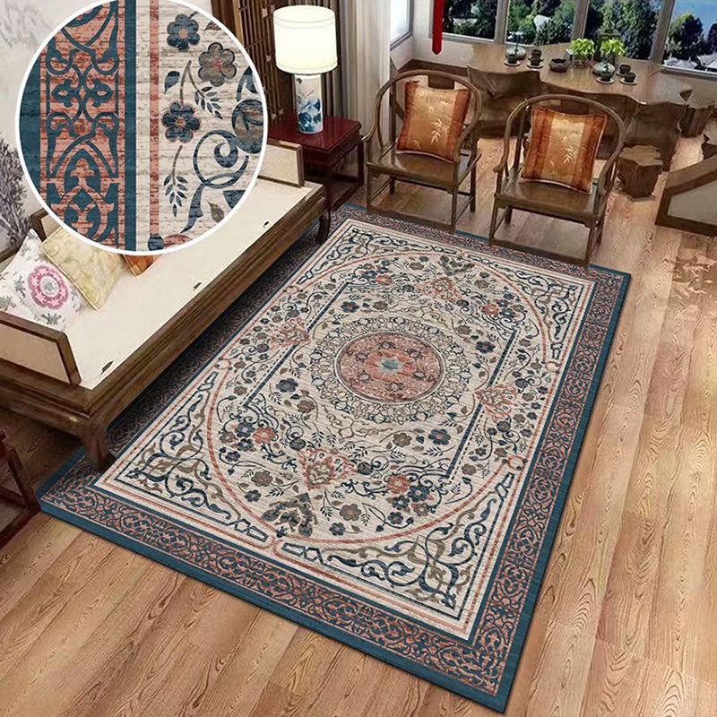 Green Tone Moroccan Area Carpet Polyester Moroccan Print Indoor Rug Easy Care Carpet for Living Room
