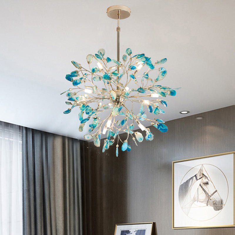 Wrought Iron Firefly Pendant Light in Modern Creative Style Sputnik Adjustable Chandelier with Agate Shade