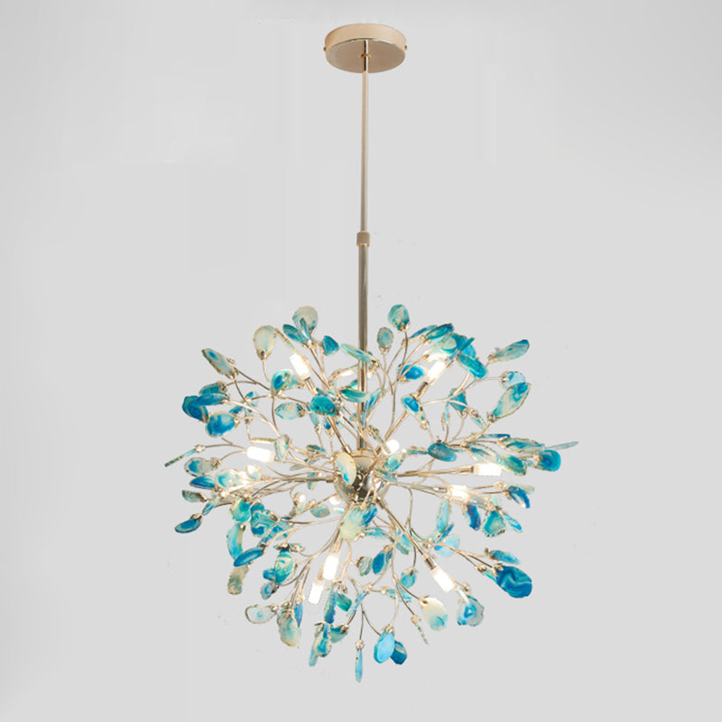 Wrought Iron Firefly Pendant Light in Modern Creative Style Sputnik Adjustable Chandelier with Agate Shade