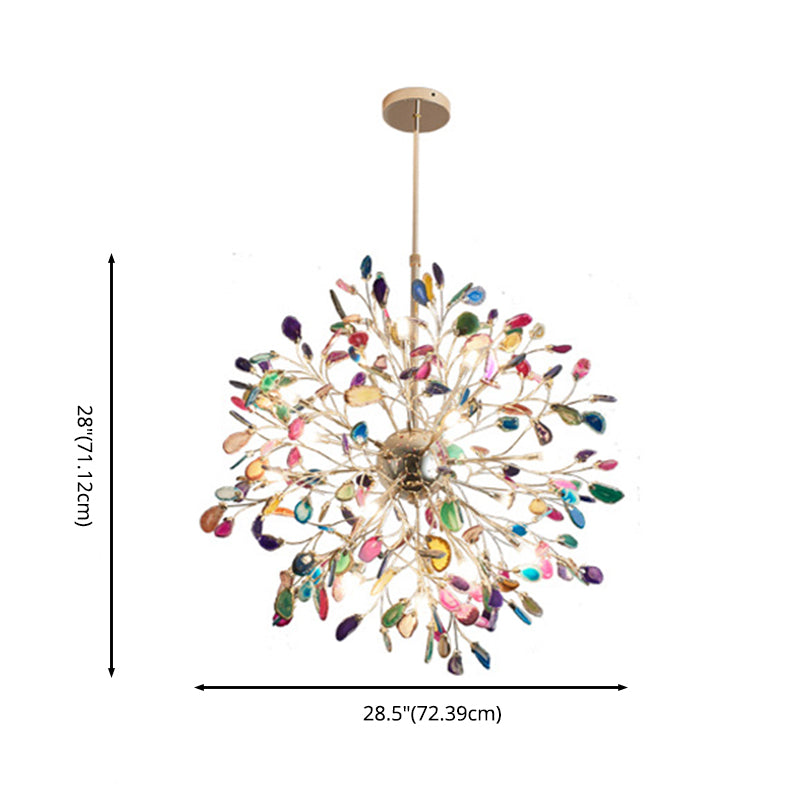 Wrought Iron Firefly Pendant Light in Modern Creative Style Sputnik Adjustable Chandelier with Agate Shade