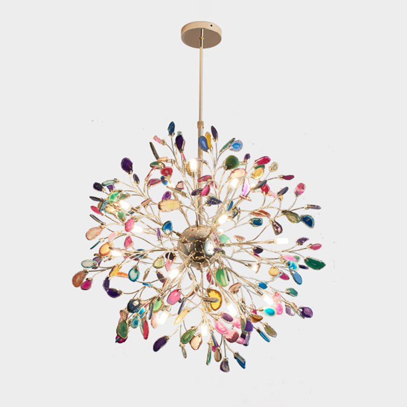 Wrought Iron Firefly Pendant Light in Modern Creative Style Sputnik Adjustable Chandelier with Agate Shade