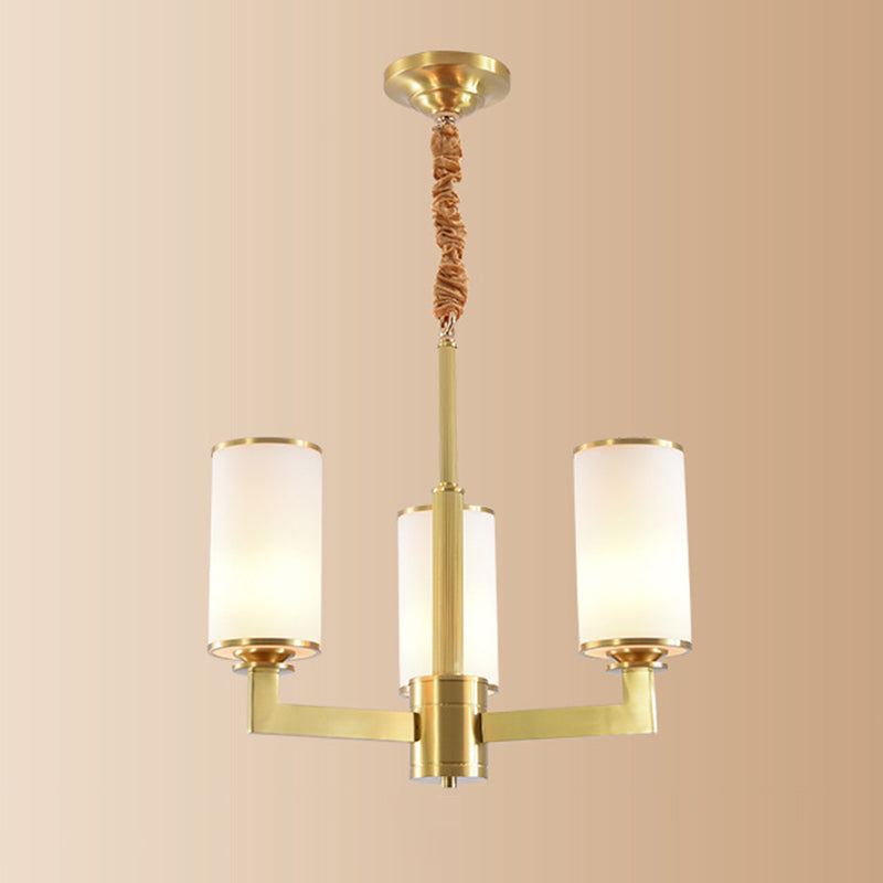 Cylindrical Milk Glass Chandelier Pendant Light Industrial Living Room Chandelier Lighting