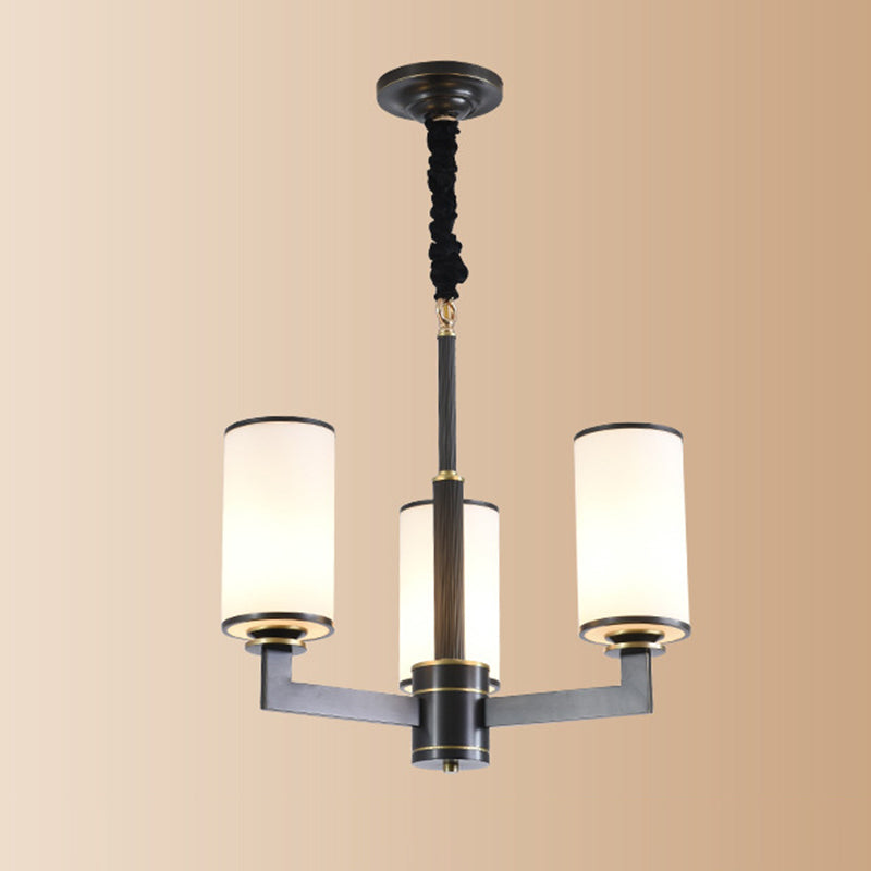 Cylindrical Milk Glass Chandelier Pendant Light Industrial Living Room Chandelier Lighting