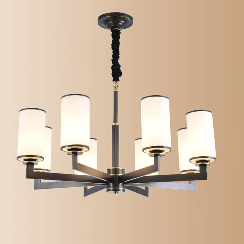Cylindrical Milk Glass Chandelier Pendant Light Industrial Living Room Chandelier Lighting