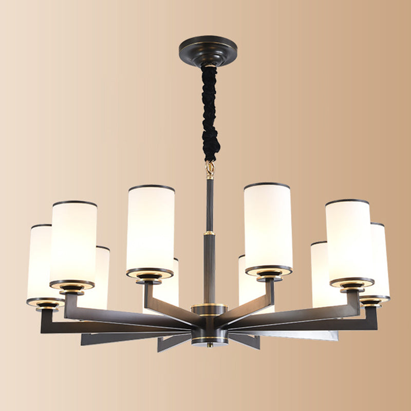 Cylindrical Milk Glass Chandelier Pendant Light Industrial Living Room Chandelier Lighting