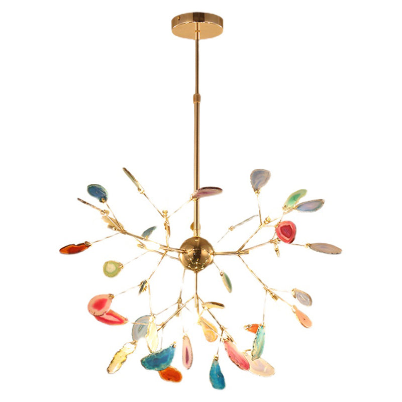 Wrought Iron Firefly Pendant Light in Modern Creative Style Sputnik Adjustable Chandelier with Agate Shade