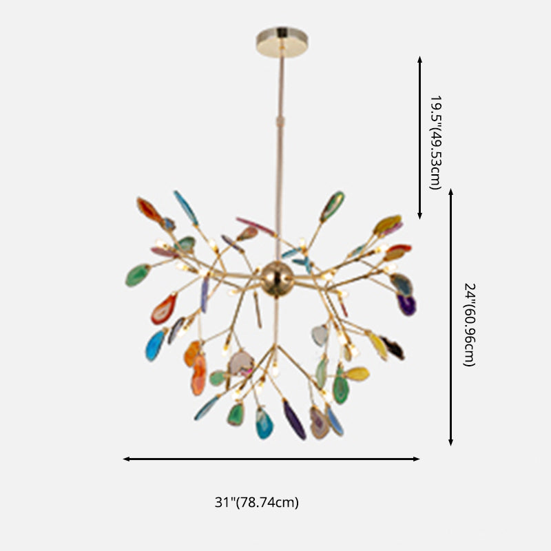 Wrought Iron Firefly Pendant Light in Modern Creative Style Sputnik Adjustable Chandelier with Agate Shade