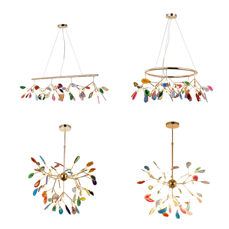 Wrought Iron Firefly Pendant Light in Modern Creative Style Sputnik Adjustable Chandelier with Agate Shade