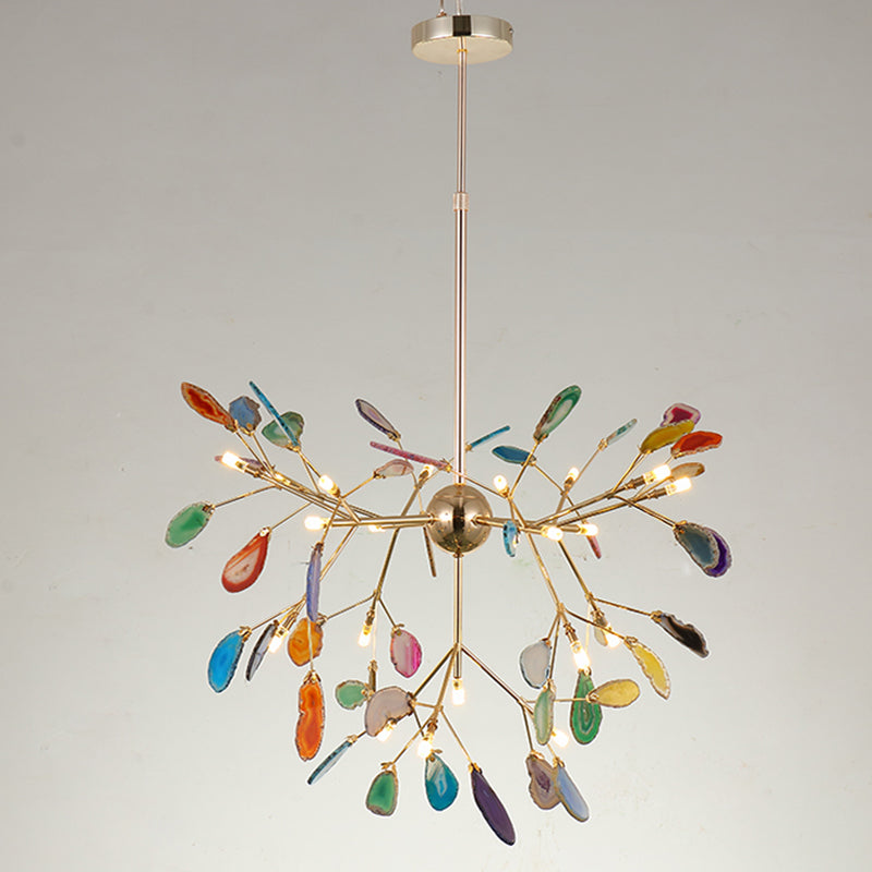 Wrought Iron Firefly Pendant Light in Modern Creative Style Sputnik Adjustable Chandelier with Agate Shade