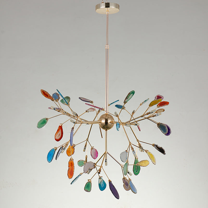 Wrought Iron Firefly Pendant Light in Modern Creative Style Sputnik Adjustable Chandelier with Agate Shade