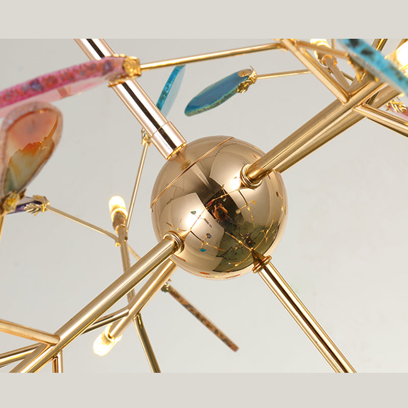 Wrought Iron Firefly Pendant Light in Modern Creative Style Sputnik Adjustable Chandelier with Agate Shade