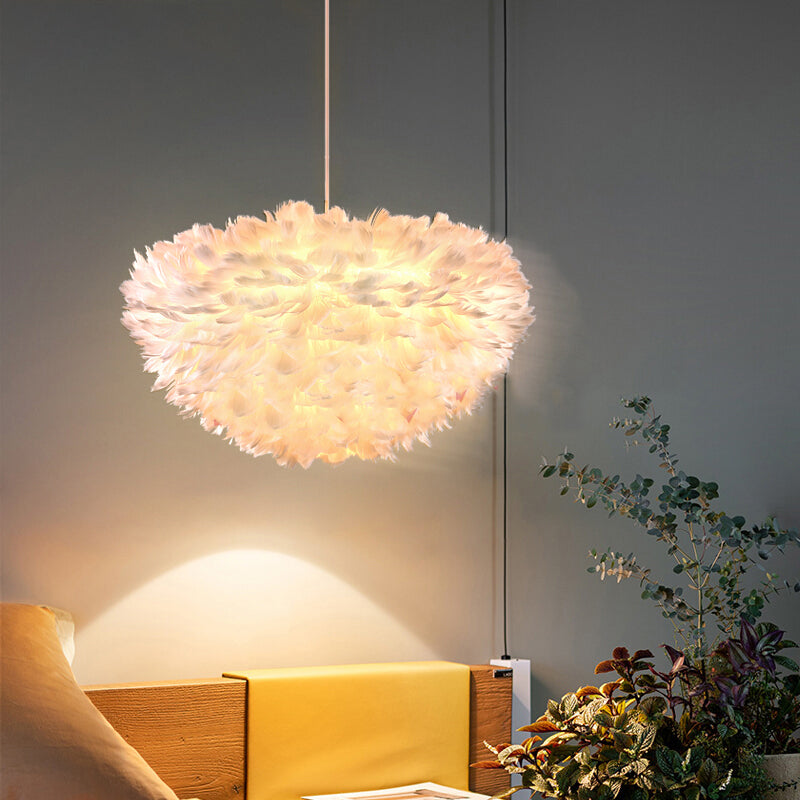 Nordic-Style Shaded Chandelier Pendant Light Feather Bedroom Pendant Lighting Fixture
