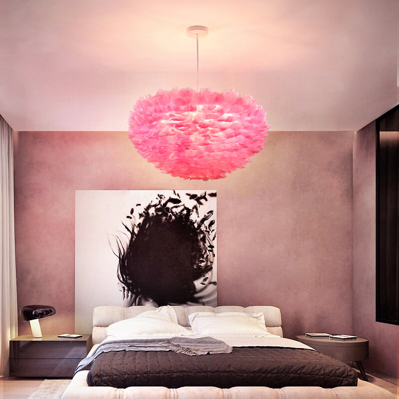 Nordic-Style Shaded Chandelier Pendant Light Feather Bedroom Pendant Lighting Fixture