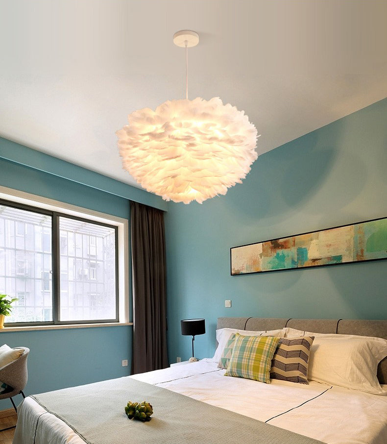 Nordic-Style Shaded Chandelier Pendant Light Feather Bedroom Pendant Lighting Fixture