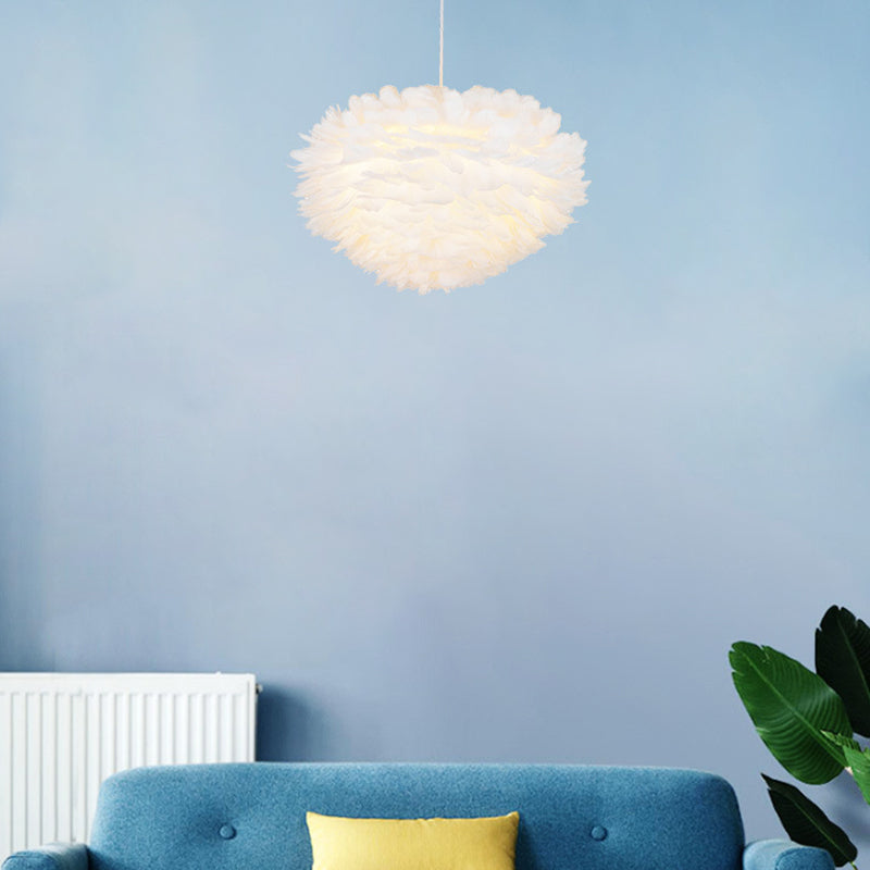 Feather Shaded Hanging Light Kit Contemporary Style White Chandelier Lighting Fixture