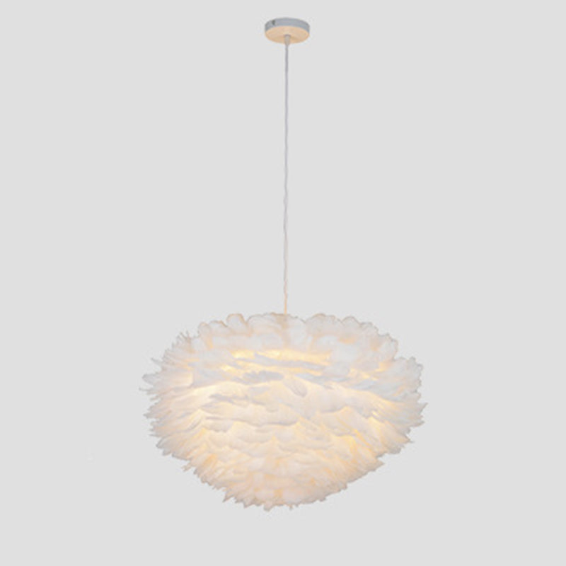 Feather Shaded Hanging Light Kit Contemporary Style White Chandelier Lighting Fixture