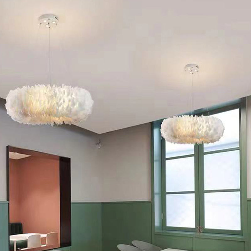 Feather Circle Chandelier Light Fixture Nordic Pendant Lighting Fixture in White