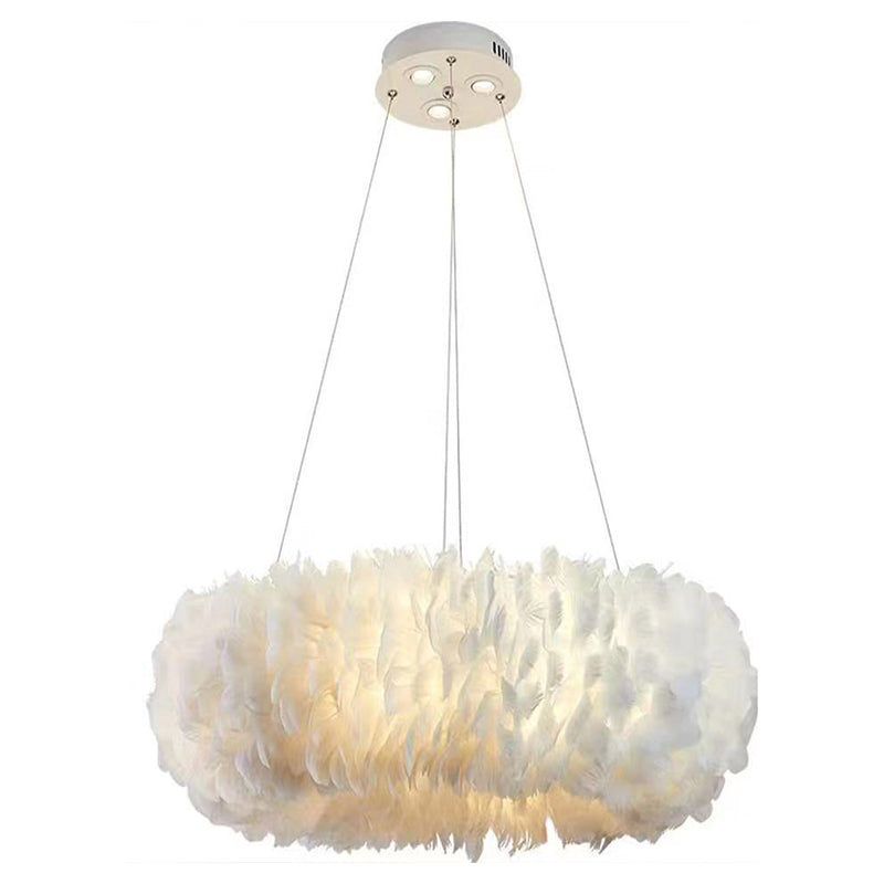 Feather Circle Chandelier Light Fixture Nordic Pendant Lighting Fixture in White