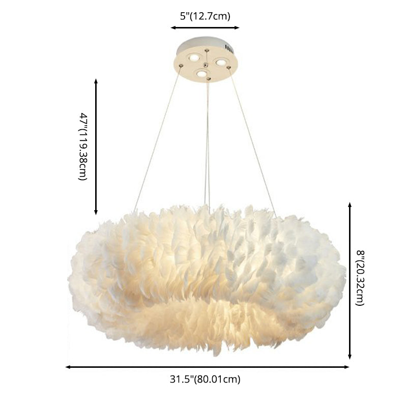 Feather Circle Chandelier Light Fixture Nordic Pendant Lighting Fixture in White