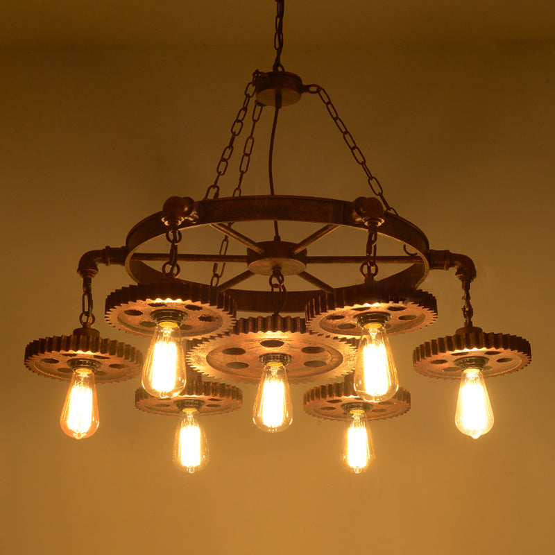 Wheel Chandelier Light Fixture Industrial Metal Pendant Lighting for Restaurant