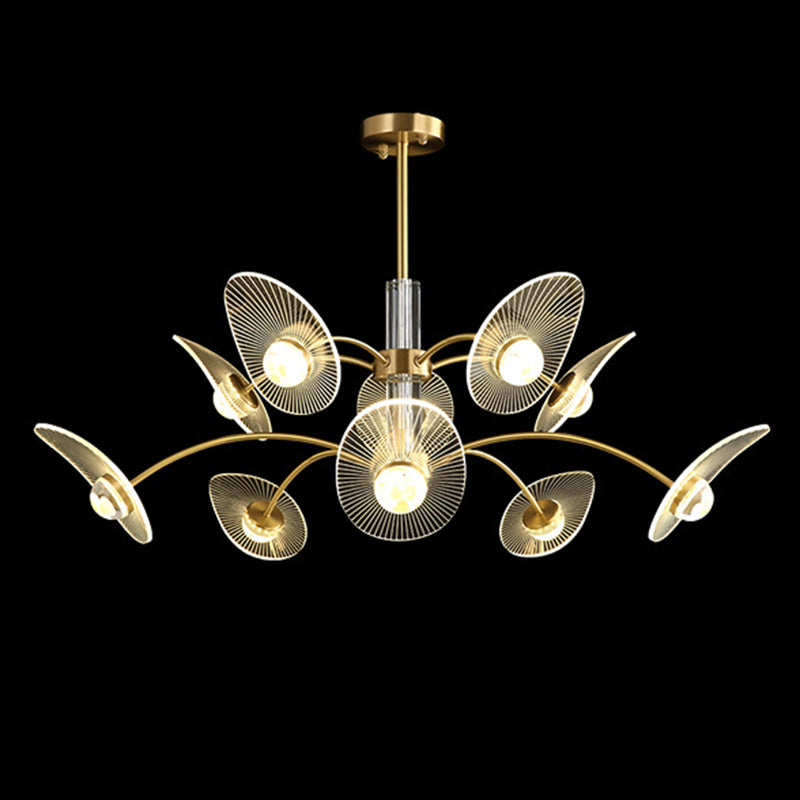 Minimalist Shaded Pendant Chandelier Metal Dinning Room LED Suspension Light in Gold