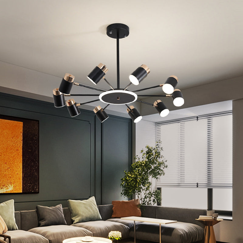 Metal Starburst Chandelier Pendant Light Minimalist Style LED Hanging Light Fixture in Black