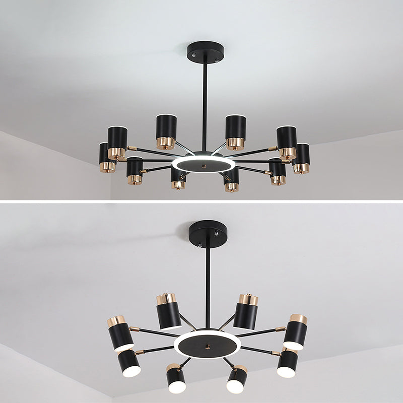 Metal Starburst Chandelier Pendant Light Minimalist Style LED Hanging Light Fixture in Black