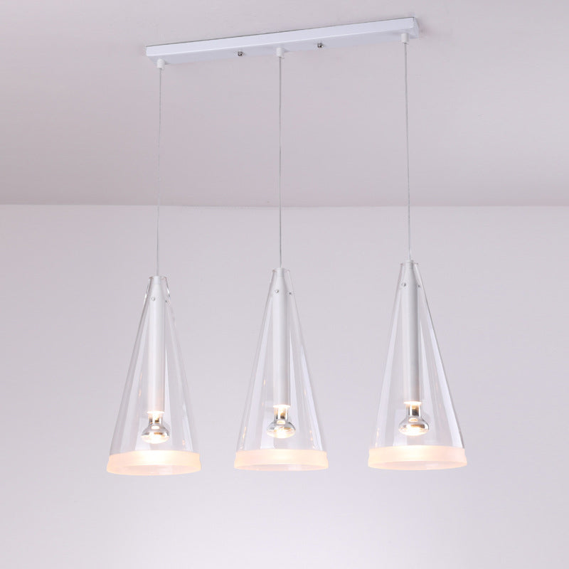 Transparent Glass Conical Pendant Lighting Minimalist White Hanging Light for Dining Room