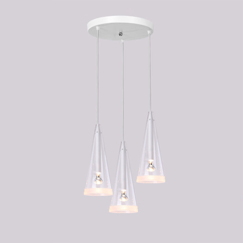 Transparent Glass Conical Pendant Lighting Minimalist White Hanging Light for Dining Room