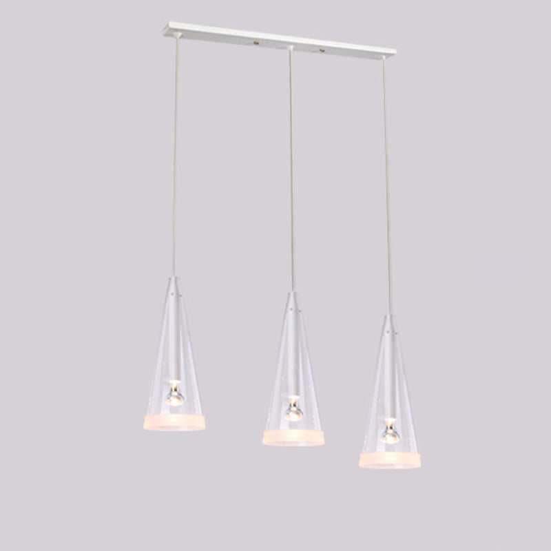 Transparent Glass Conical Pendant Lighting Minimalist White Hanging Light for Dining Room