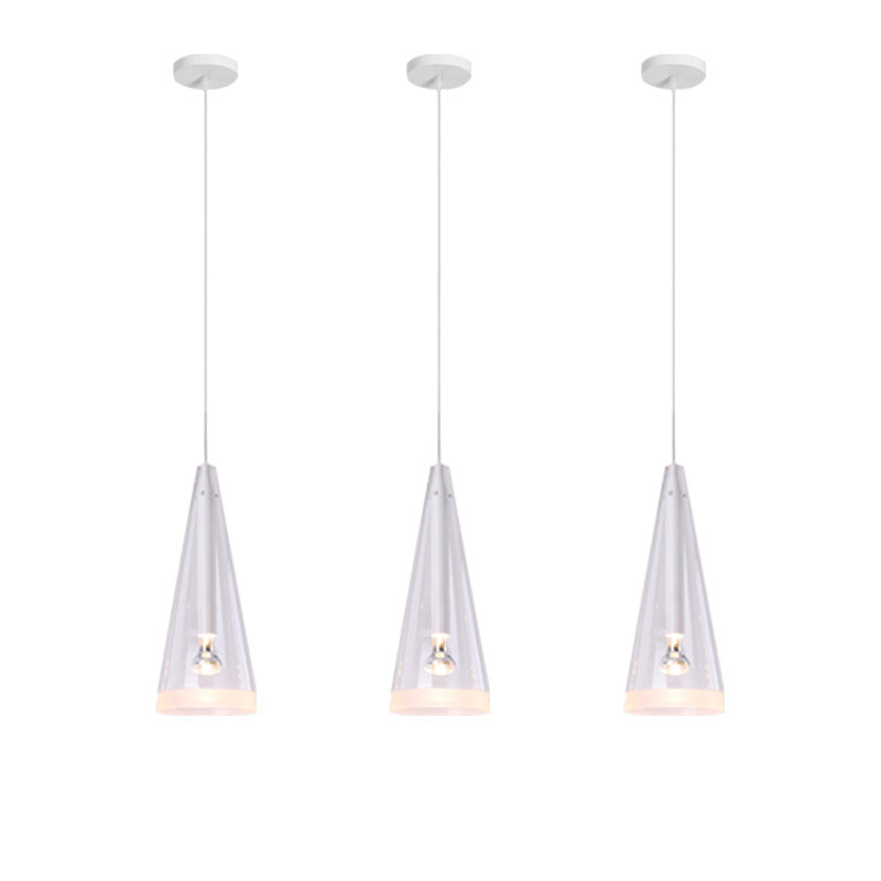 Transparent Glass Conical Pendant Lighting Minimalist White Hanging Light for Dining Room