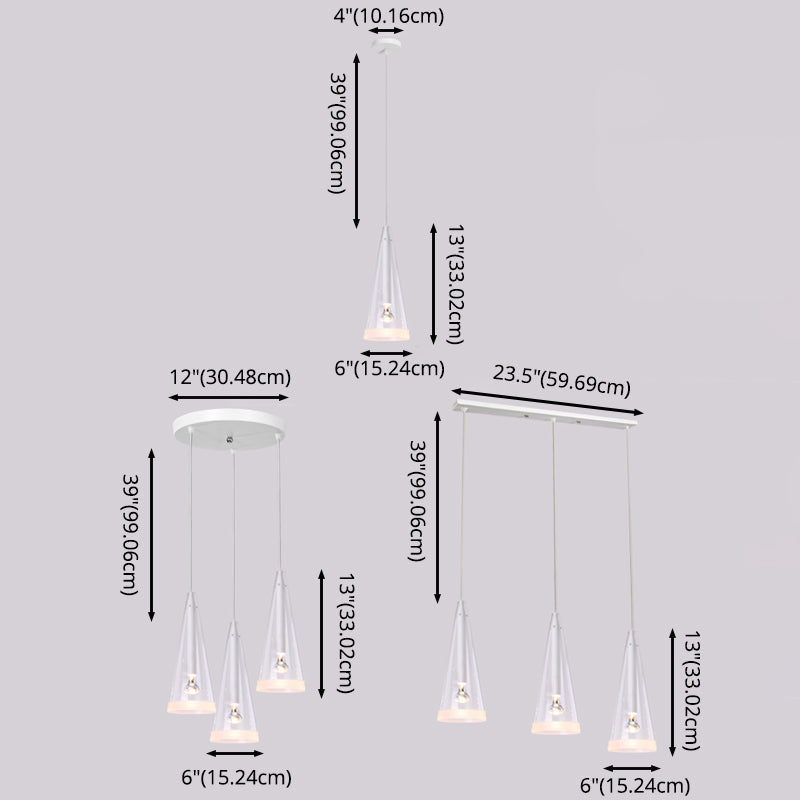 Transparent Glass Conical Pendant Lighting Minimalist White Hanging Light for Dining Room