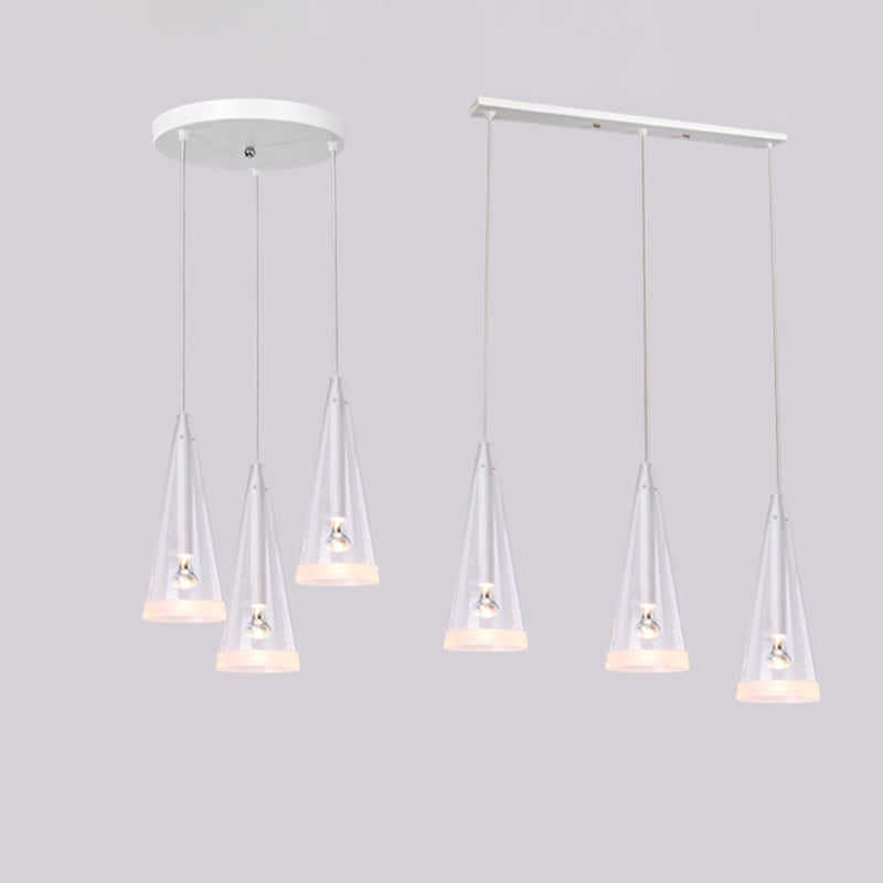 Transparent Glass Conical Pendant Lighting Minimalist White Hanging Light for Dining Room