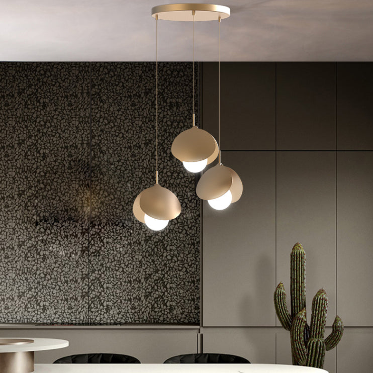 Modern 3-Light Pendant Light Fixture Gold Spherical Hanging Lamp with White Glass Shade