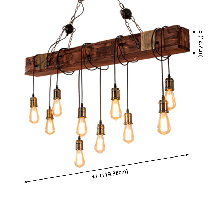 Linear Island Lighting Wood Retro Industrial Style Pendant Lighting Fixtures for Restaurant
